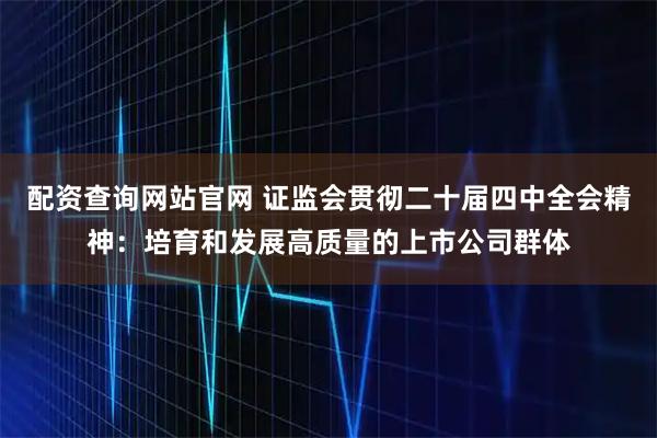 配资查询网站官网 证监会贯彻二十届四中全会精神：培育和发展高质量的上市公司群体